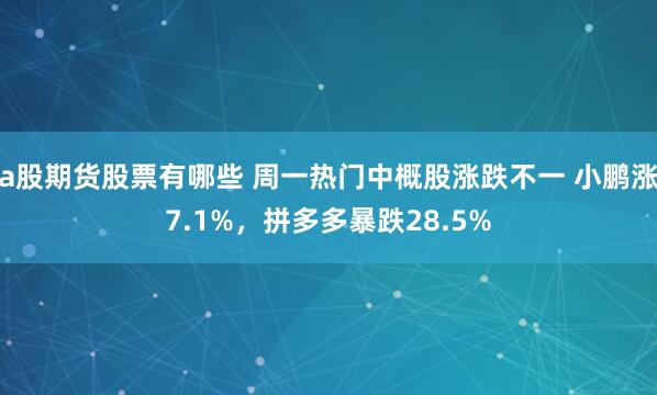 a股期货股票有哪些 周一热门中概股涨跌不一 小鹏涨7.1%，拼多多暴跌28.5%