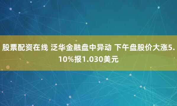 股票配资在线 泛华金融盘中异动 下午盘股价大涨5.10%报1.030美元